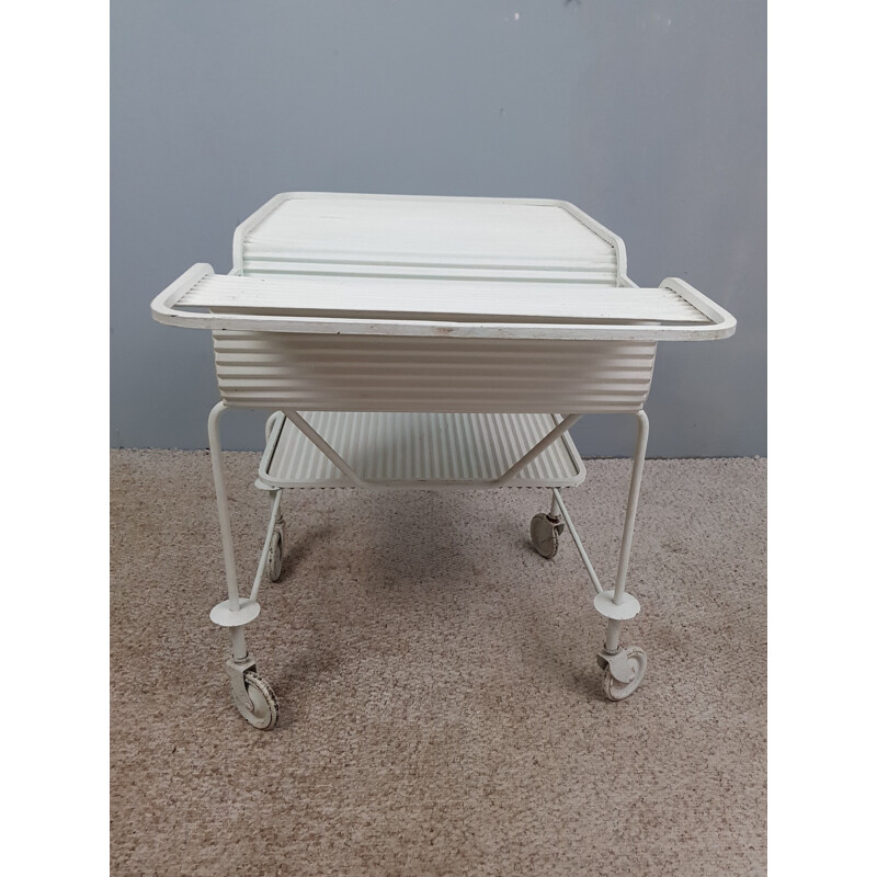 Vintage serving trolley "Java" by Matégot in white metal 1950