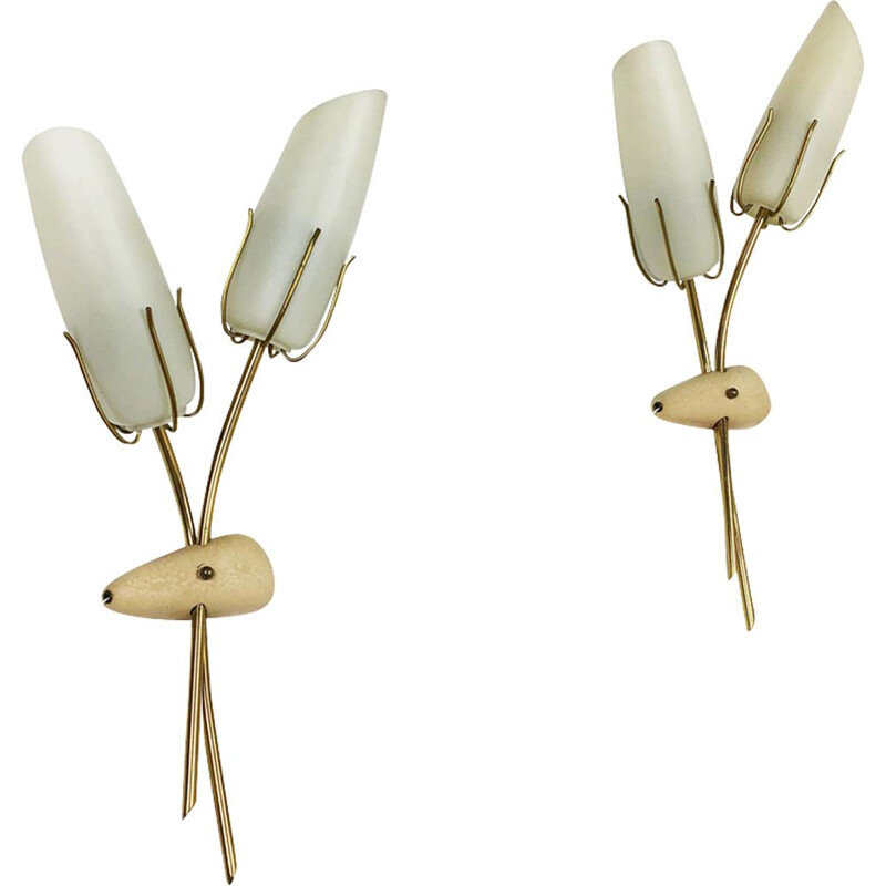 Set of 2 wall lamps in metal and brass 1960s 