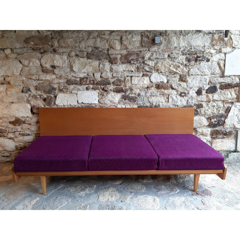 Vintage sofa for Interier Praha in purple fabric and beech 1960