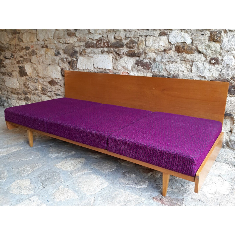 Vintage sofa for Interier Praha in purple fabric and beech 1960
