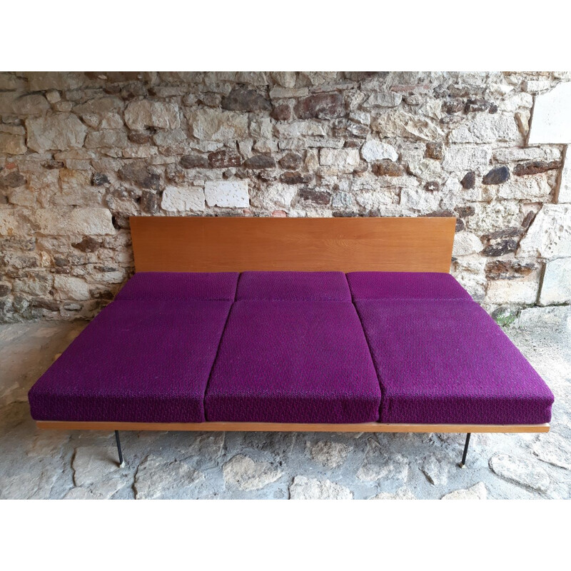 Vintage sofa for Interier Praha in purple fabric and beech 1960