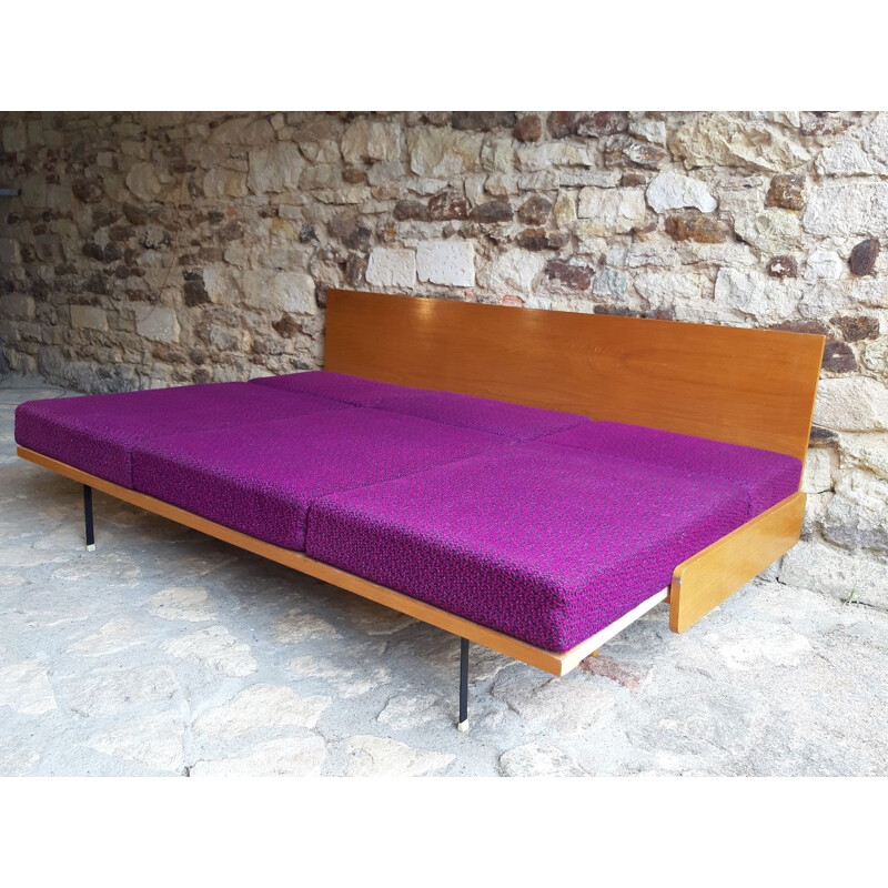 Vintage sofa for Interier Praha in purple fabric and beech 1960