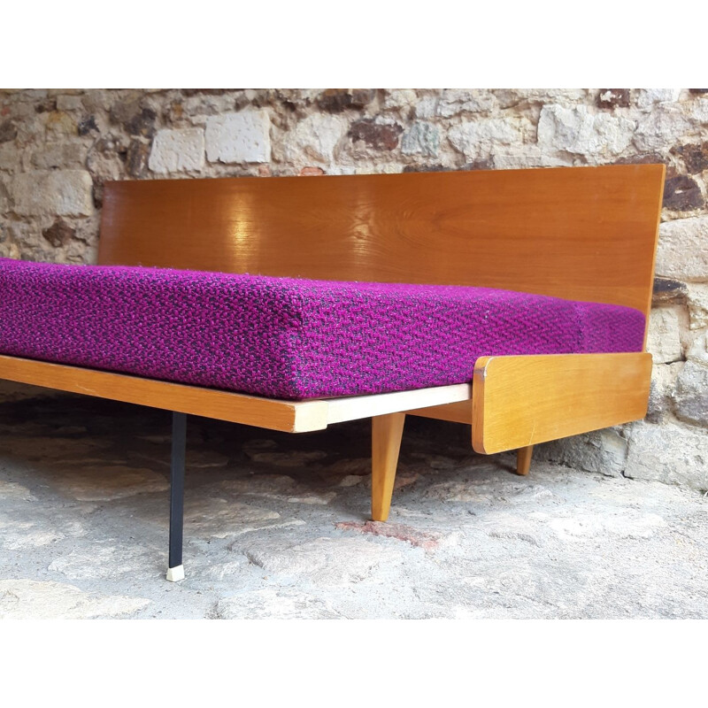 Vintage sofa for Interier Praha in purple fabric and beech 1960