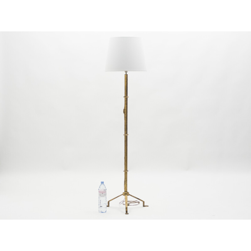 French vintage Thibier floor lamp in wrought gilded iron 1960