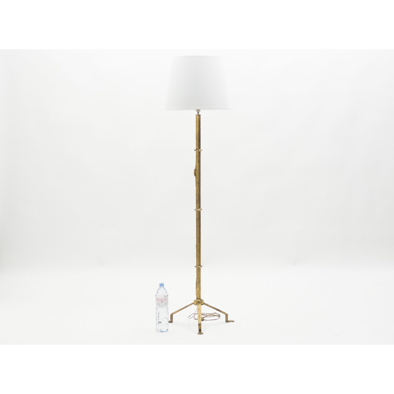 French vintage Thibier floor lamp in wrought gilded iron 1960