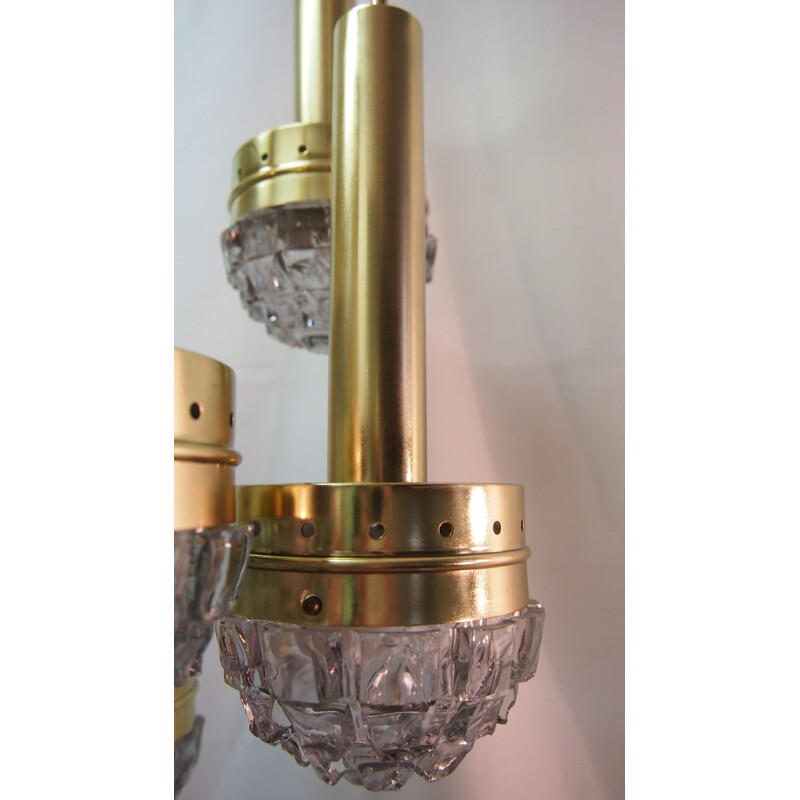 Vintage pendant lamp by Fagerlunden in brass metal and glass 1960