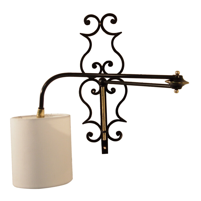 Vintage brass and iron wall lamp for Lunel, France 1950