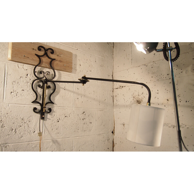 Vintage wandlamp van messing en ijzer voor Lunel, Frankrijk 1950