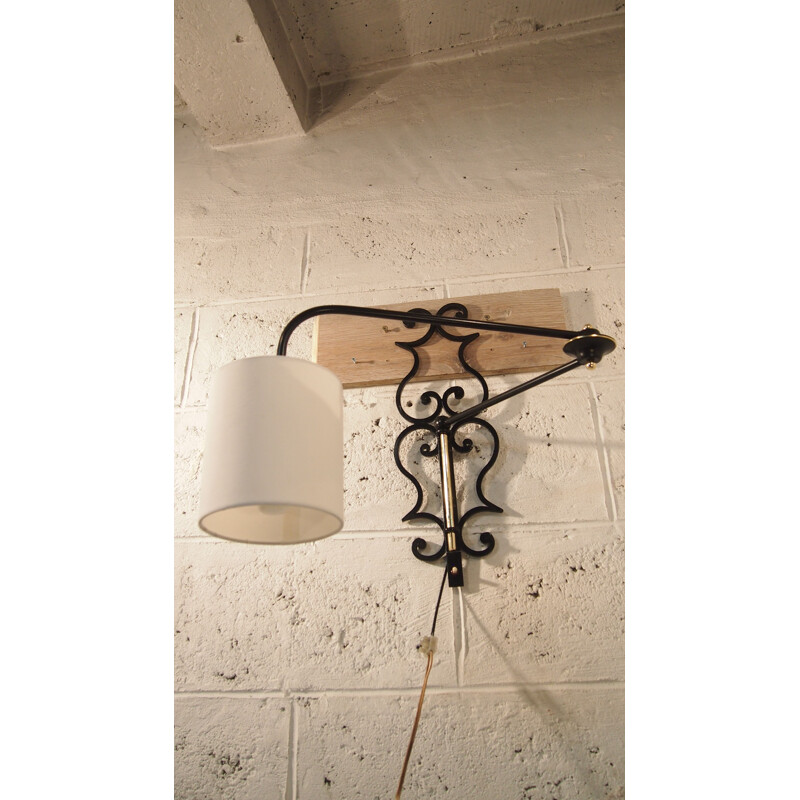 Vintage brass and iron wall lamp for Lunel, France 1950