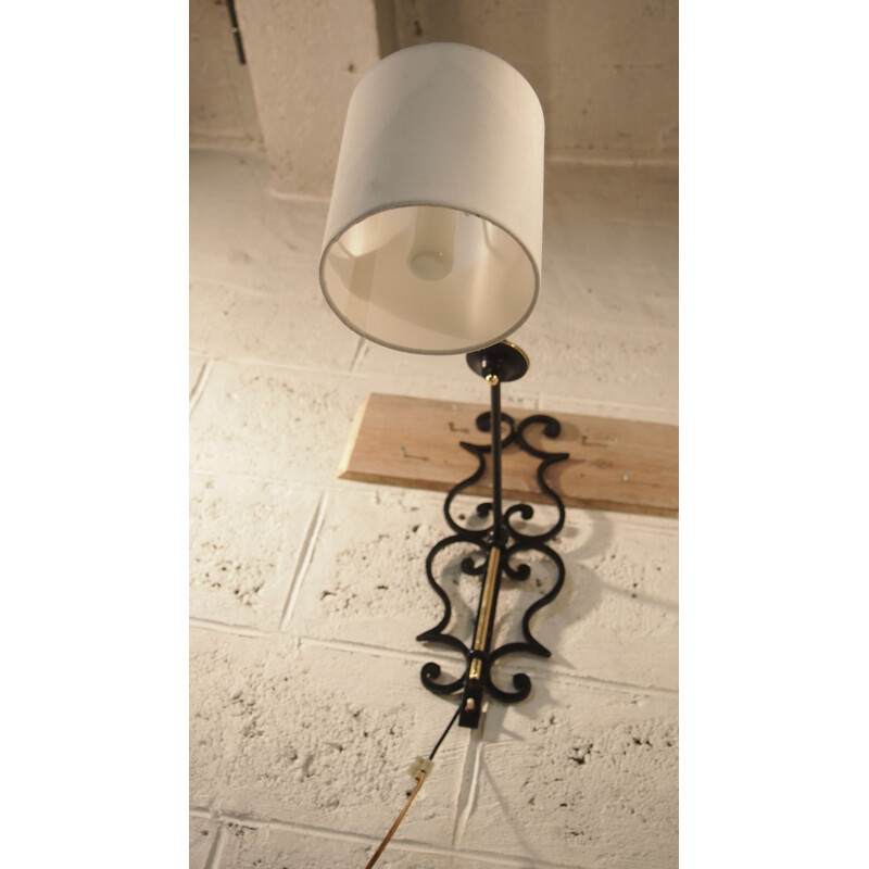 Vintage wandlamp van messing en ijzer voor Lunel, Frankrijk 1950