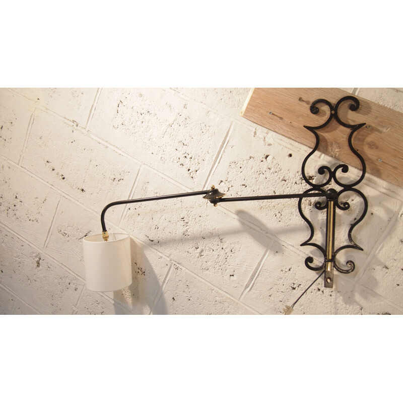 Vintage brass and iron wall lamp for Lunel, France 1950