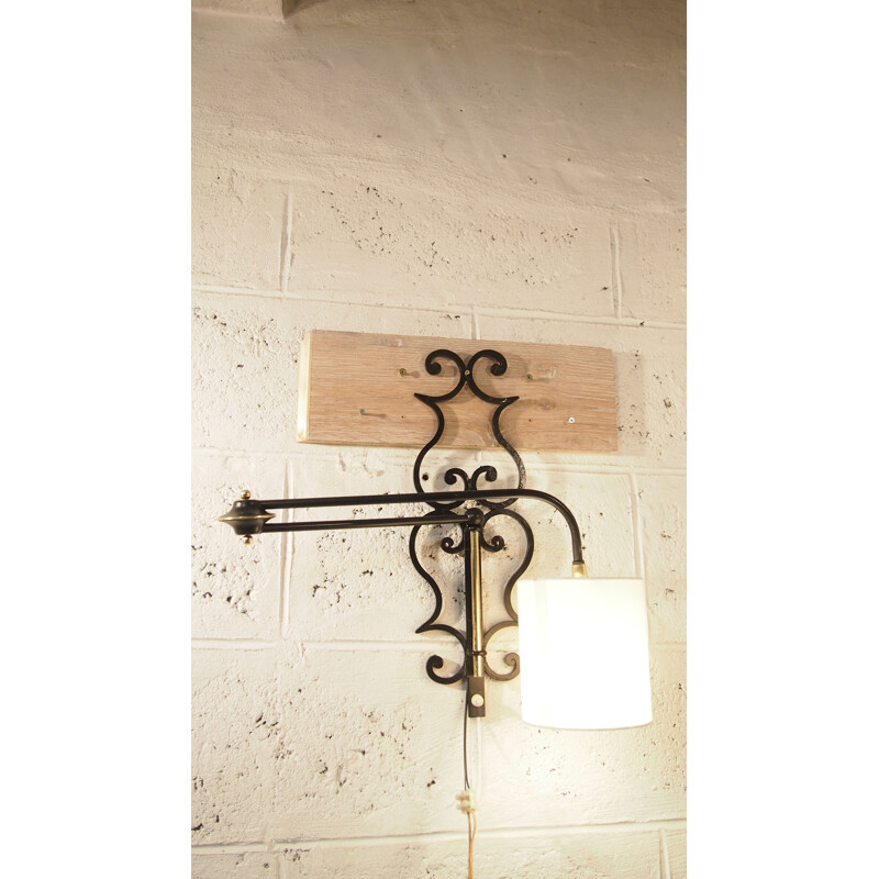 Vintage brass and iron wall lamp for Lunel, France 1950