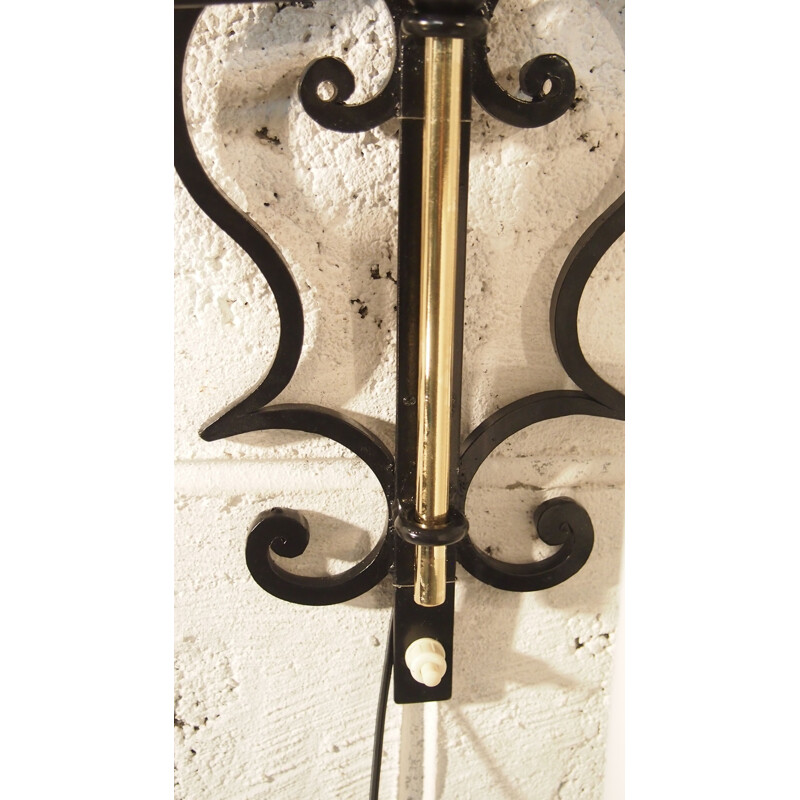 Vintage brass and iron wall lamp for Lunel, France 1950