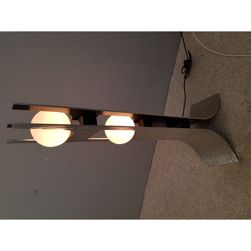 Vintage satin aluminum floor lamp model perla 2 for Lumalux 2000, France 1970