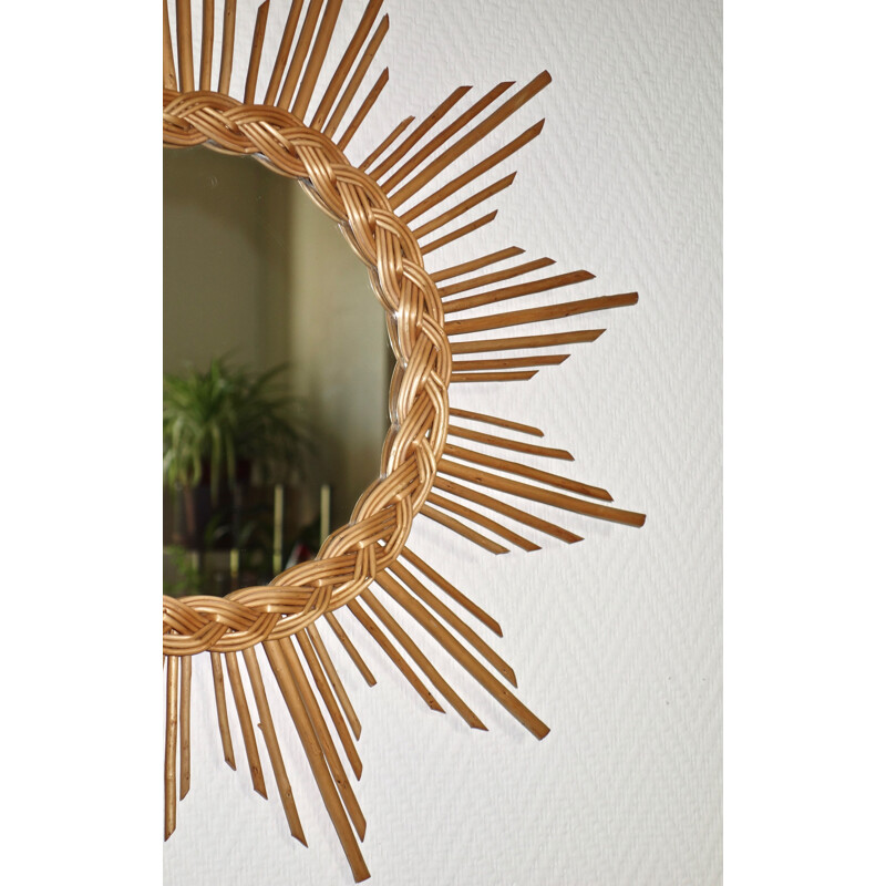 Vintage sun mirror in rattan 1960s