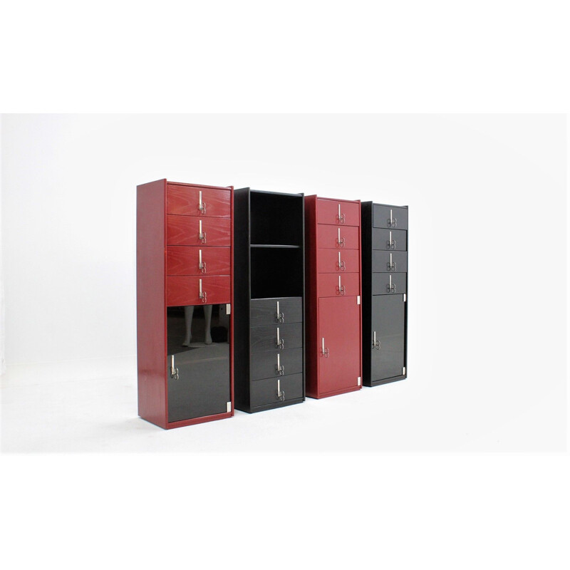 Ensemble de 4 armoires vintage laquées Vittorio Introini pour Saporiti années 1970