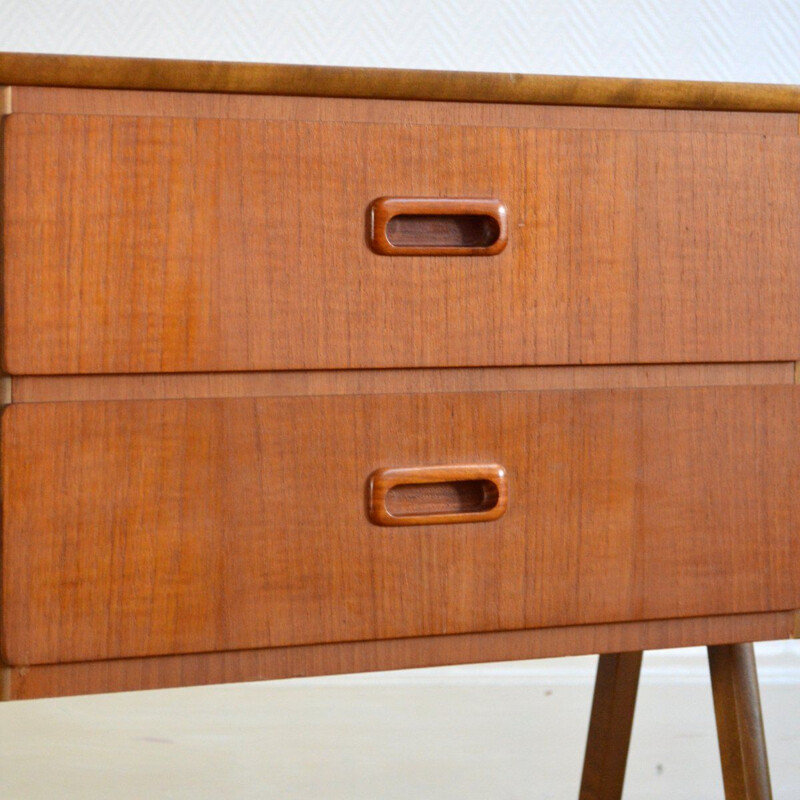 Vintage night stand in teak Scandinavian compass feet 1960s