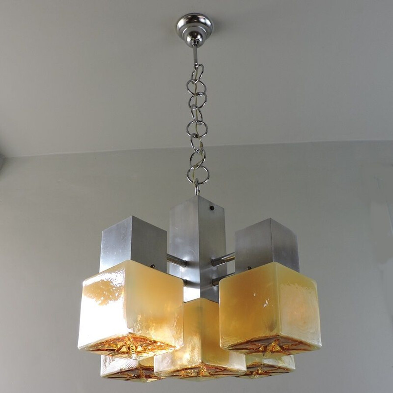 Vintage chandelier Cubic Murano glass by Gaetano Sciolari Italy 1960s