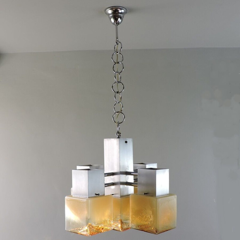 Vintage chandelier Cubic Murano glass by Gaetano Sciolari Italy 1960s