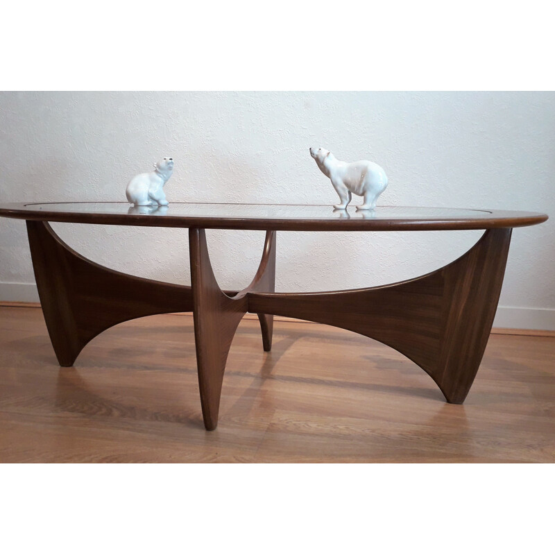 Vintage coffee table Astro oval teak and glass by V. Wilkins for G plan