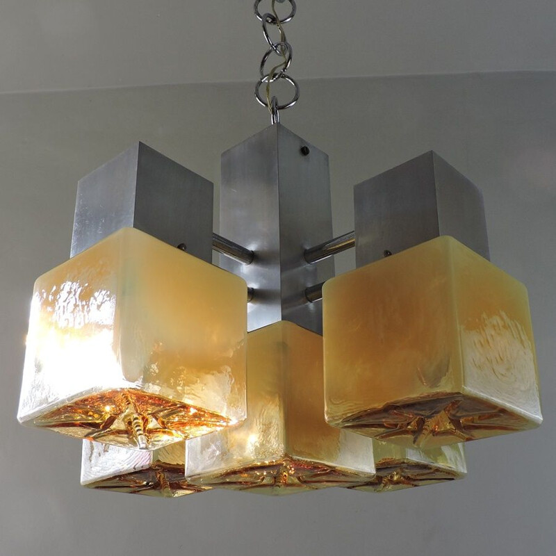 Vintage chandelier Cubic Murano glass by Gaetano Sciolari Italy 1960s