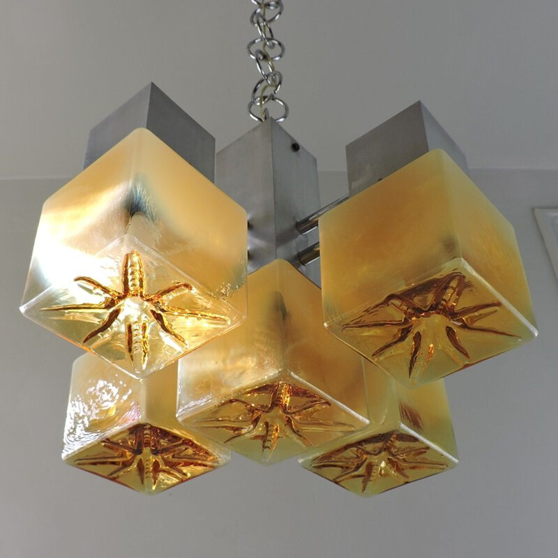 Vintage chandelier Cubic Murano glass by Gaetano Sciolari Italy 1960s