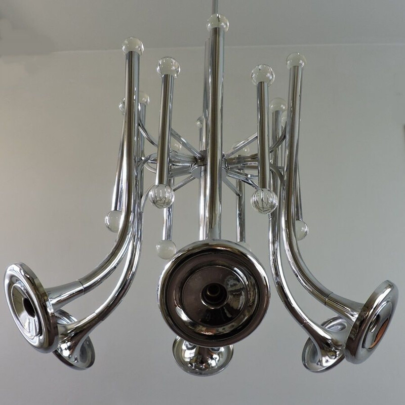 Vintage chandelier metal and Murano glass Italy 1960s