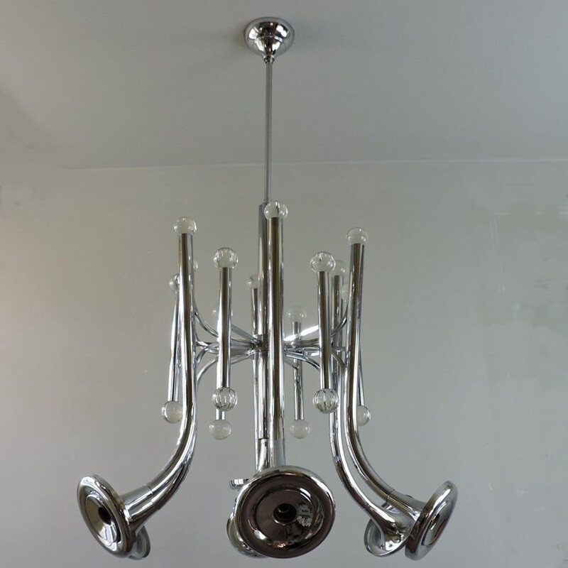 Vintage chandelier metal and Murano glass Italy 1960s