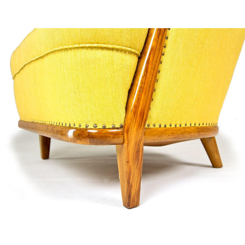 Vintage Armchair in Walnut With Yellow Wool Upholstery Swedish 1950s