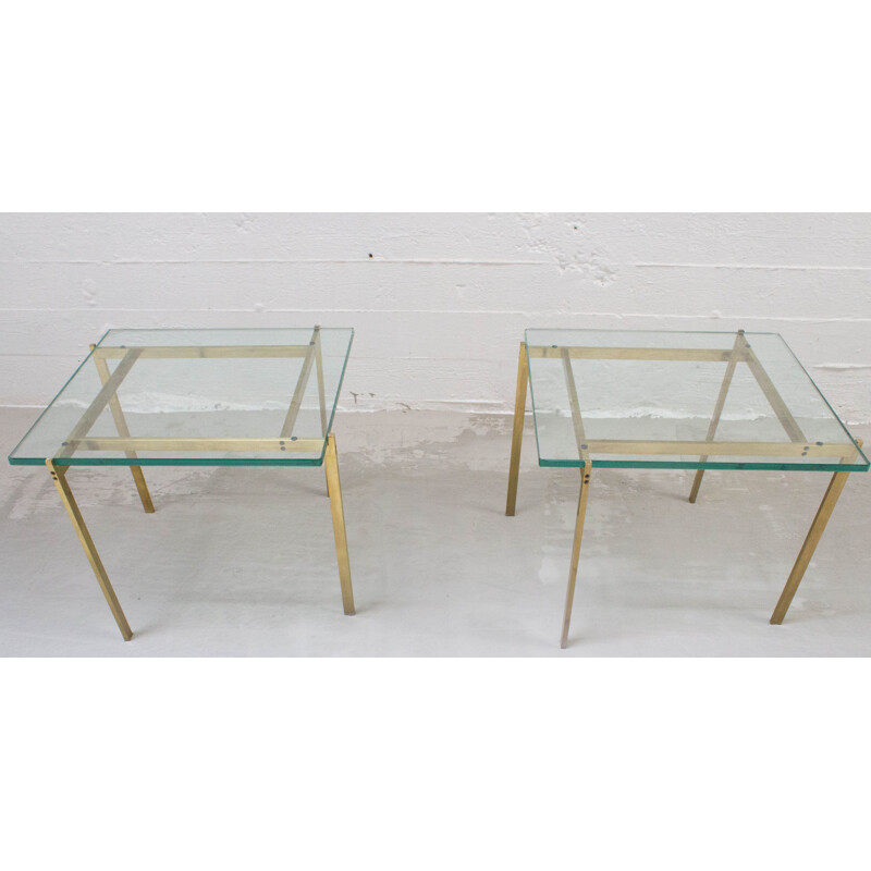 Pair of vintage side tables in brass France 1970s