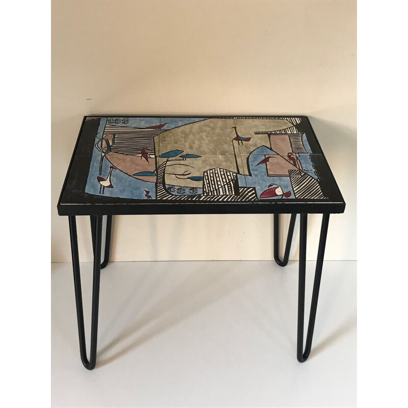 Vintage metal and ceramic side table