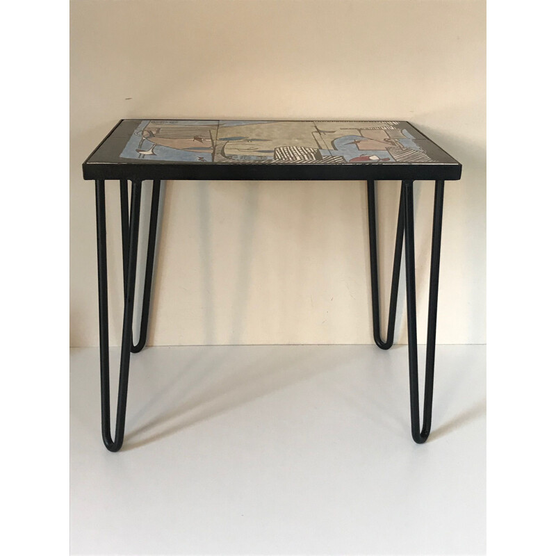 Table d'appoint vintage en métal et céramique