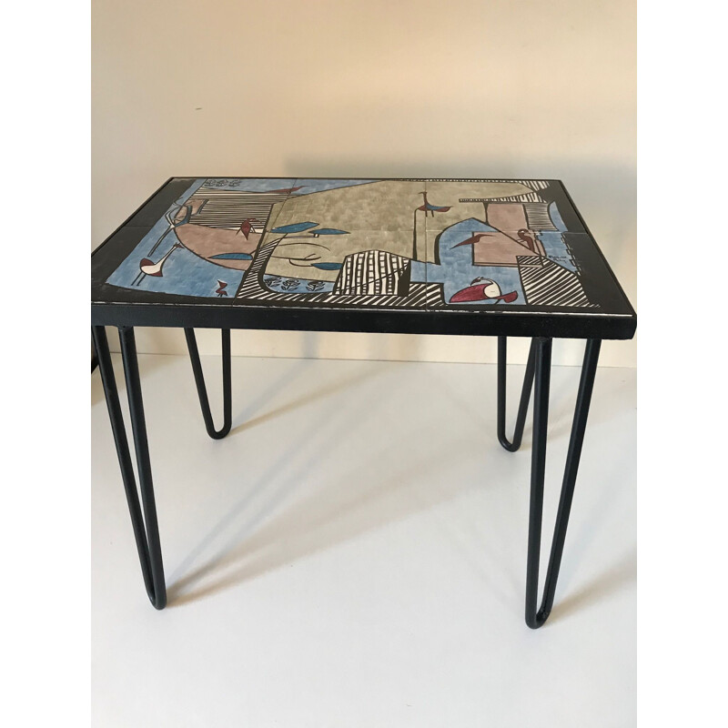 Vintage metal and ceramic side table