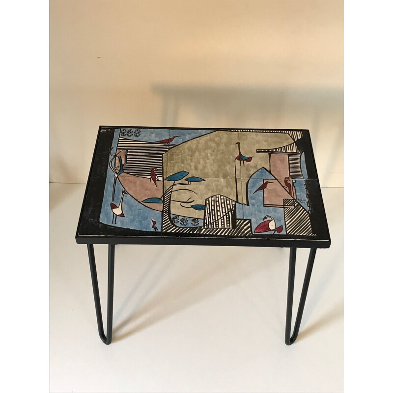 Vintage metal and ceramic side table