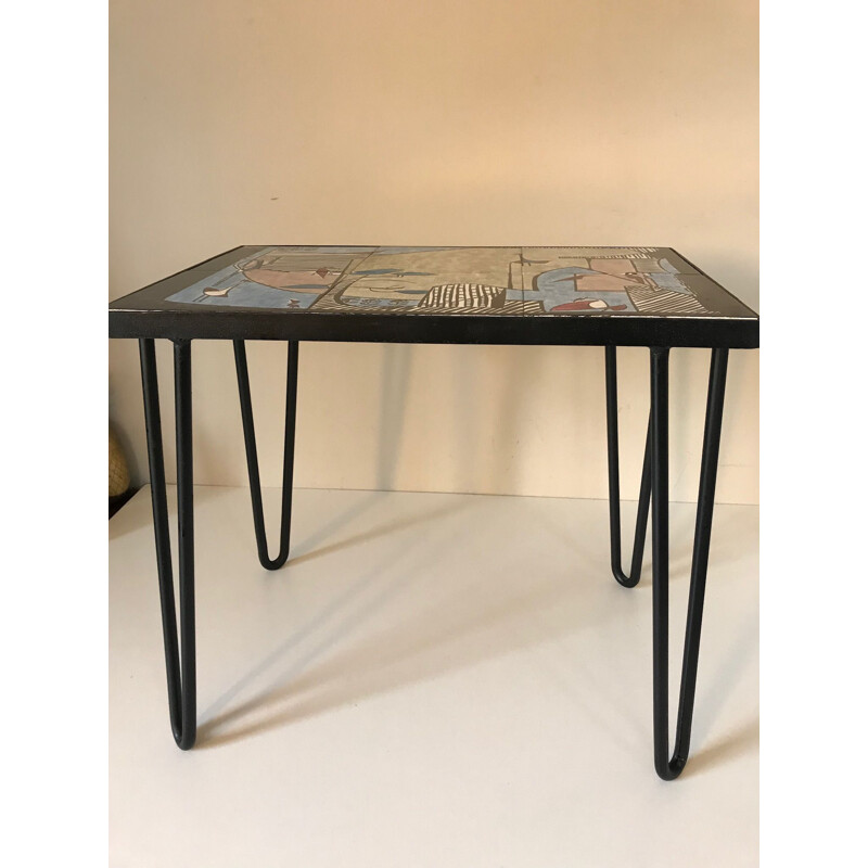 Vintage metal and ceramic side table