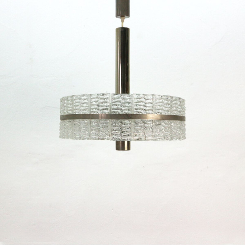 Vintage large Ice glass hanging lamp