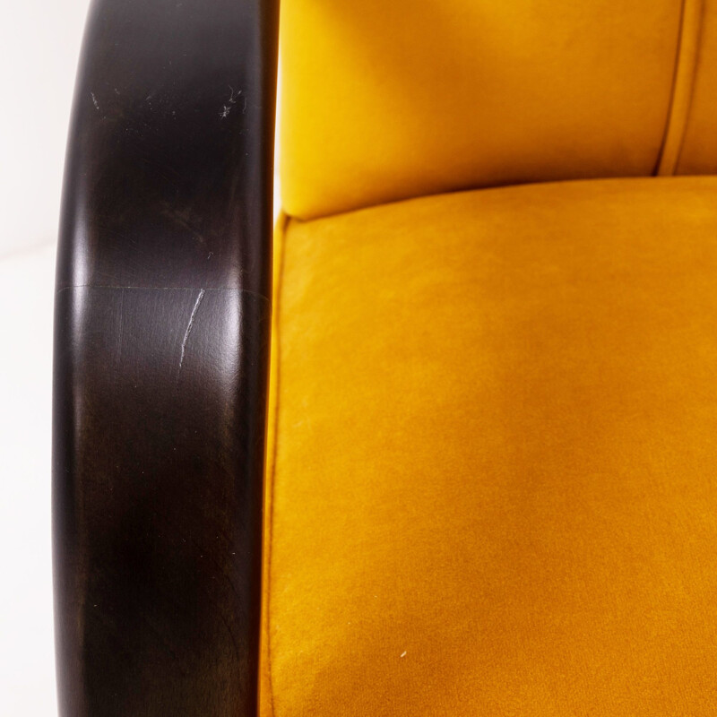 Set of 2 vintage yellow velvet bentwood Halabala armchairs