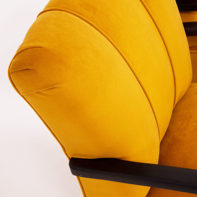 Set of 2 vintage yellow velvet bentwood Halabala armchairs