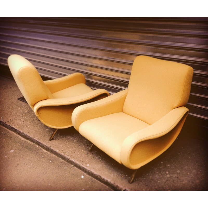 Pair of Arflex wooden and fabric armchairs, Marco ZANUSO - 1950s