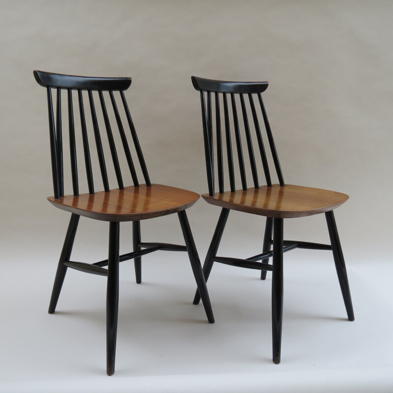 Vintage black and walnut dining chairs 1950s 