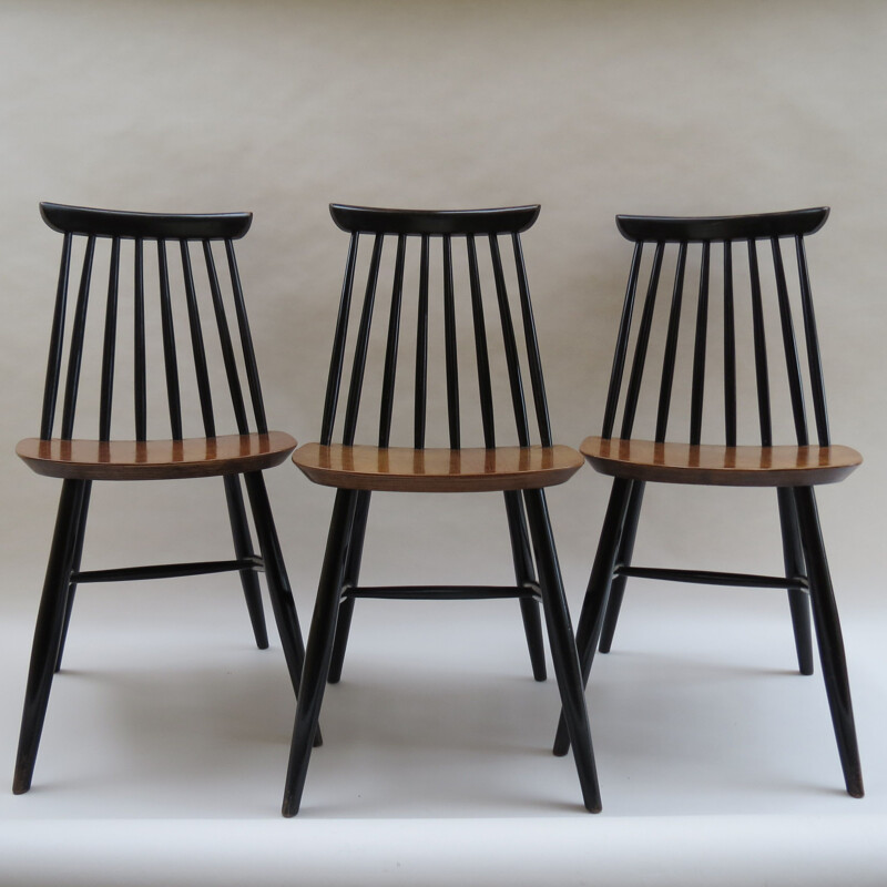 Vintage black and walnut dining chairs 1950s 