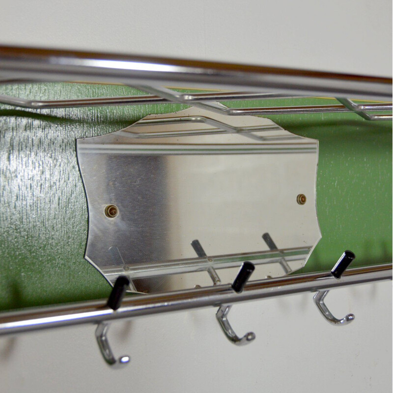 Large vintage coat rack green wood and chrome 1950s