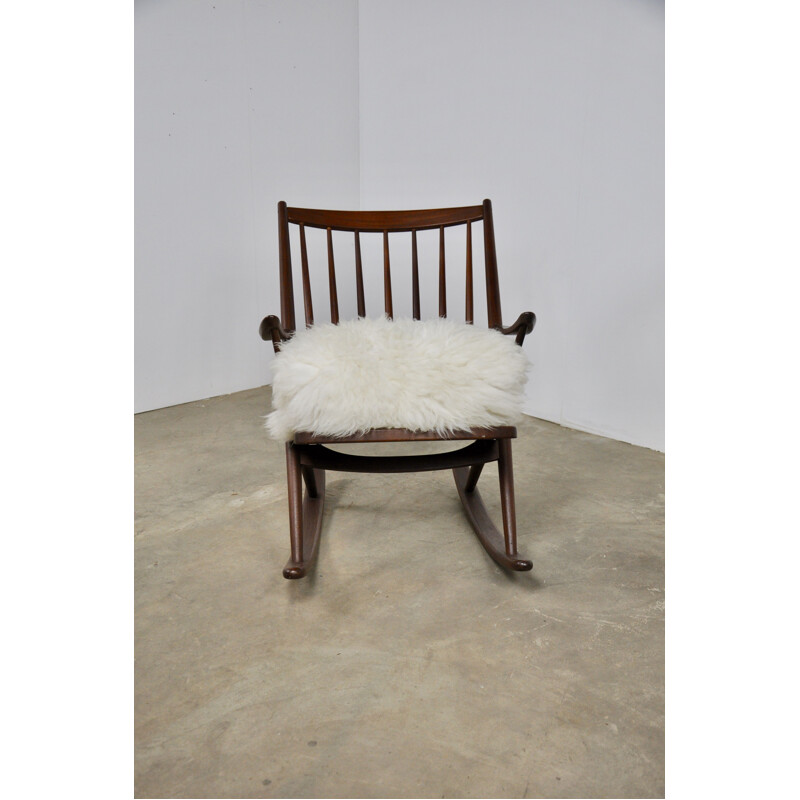 Vintage rocking chair for Bramin in sheepskin and teak 1960