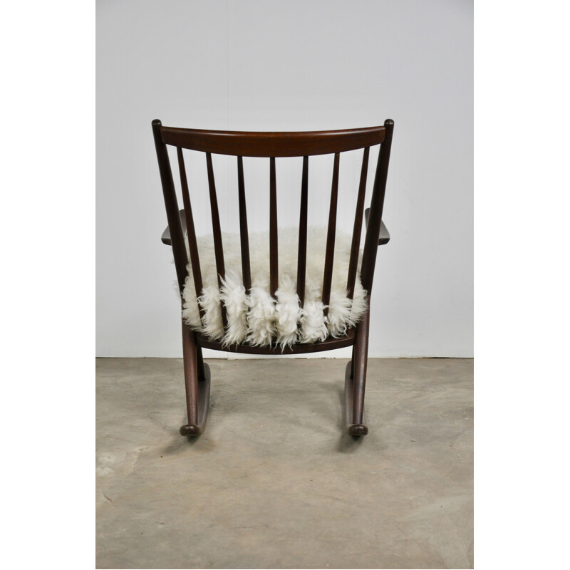 Vintage rocking chair for Bramin in sheepskin and teak 1960