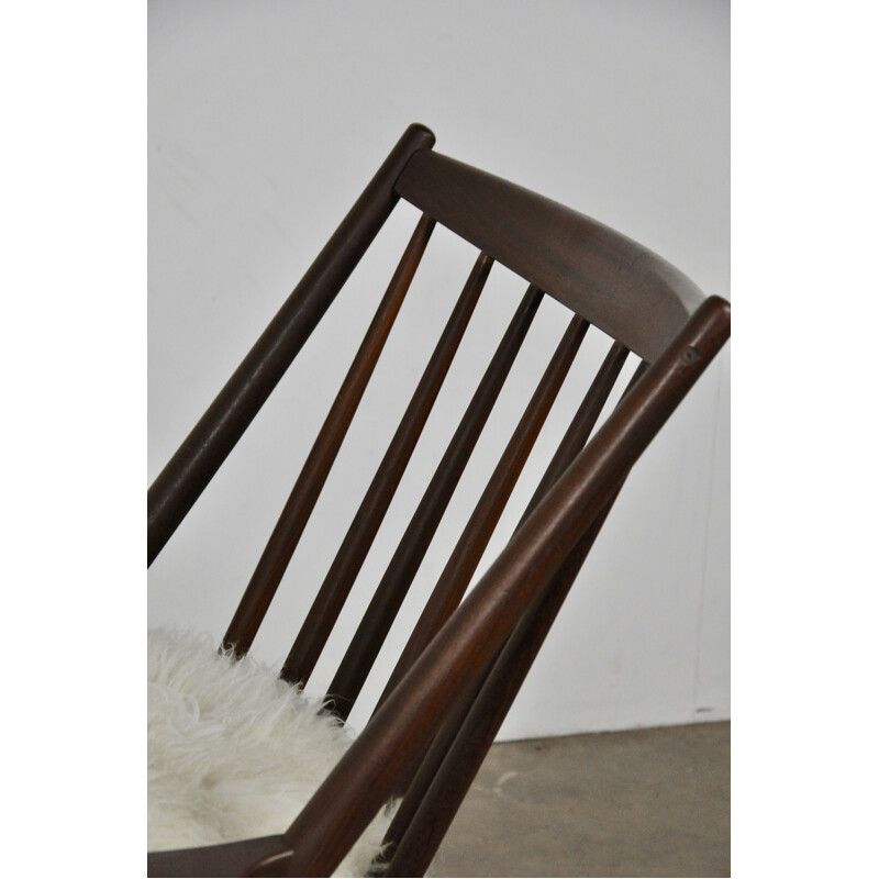 Vintage rocking chair for Bramin in sheepskin and teak 1960