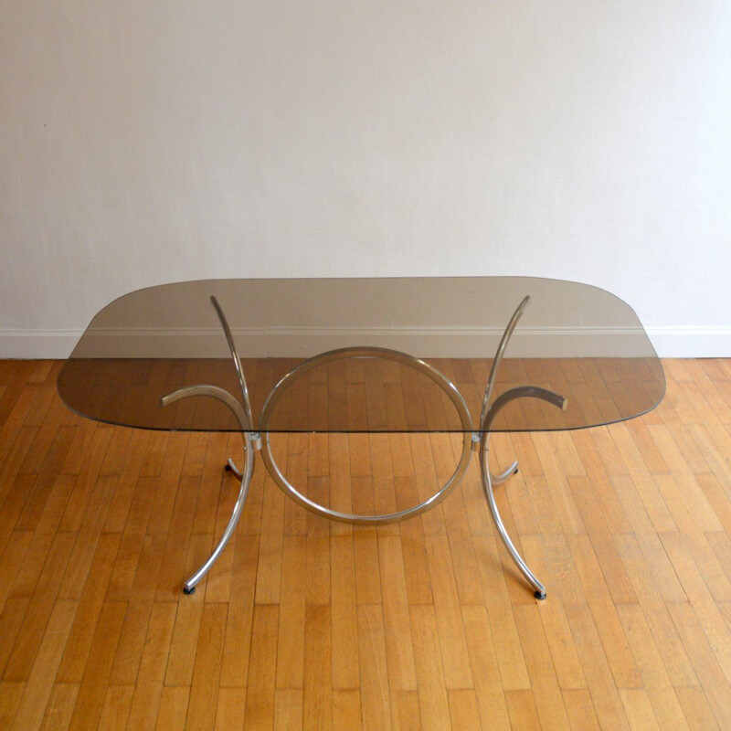 Italian vintage table for Rima in glass and metal 1970