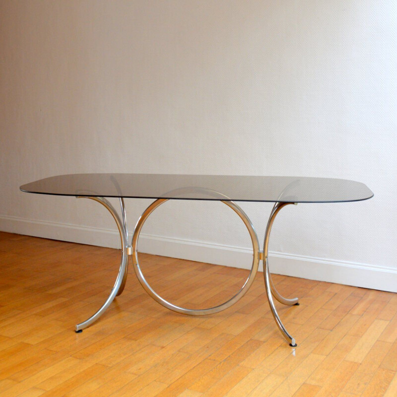 Italian vintage table for Rima in glass and metal 1970