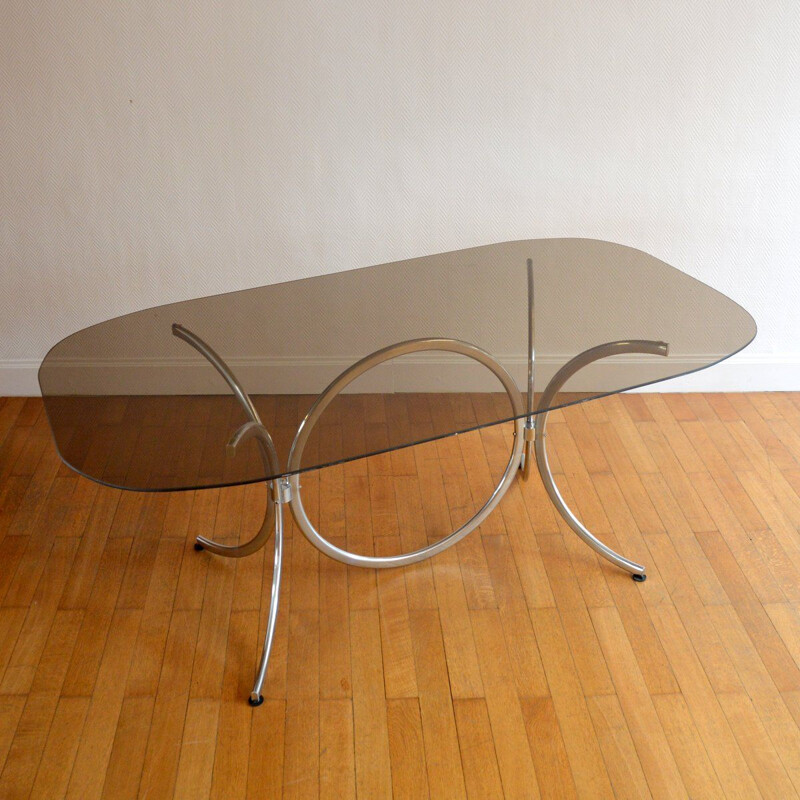 Italian vintage table for Rima in glass and metal 1970