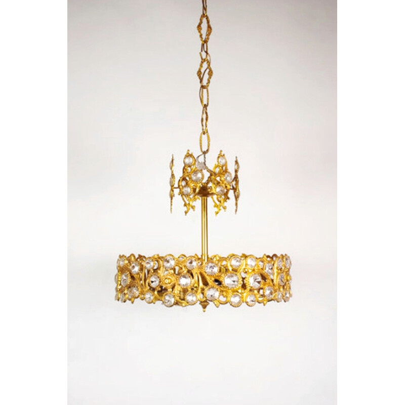 Vintage german ceiling lamp for Palwa in glass and brass 1960