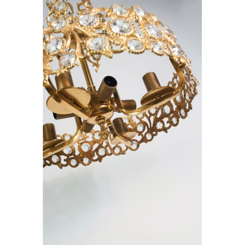 Vintage german ceiling lamp for Palwa in glass and brass 1960